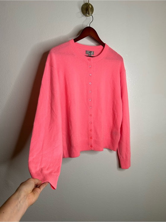 J. Crew J. Crew 100% Cashmere Perfect Cashmere Cardigan in Neon Vivid Coral - Cashmere