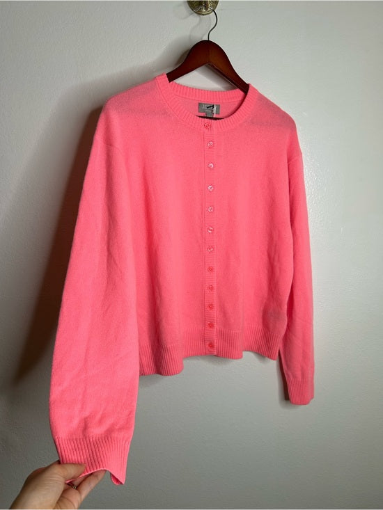 J. Crew J. Crew 100% Cashmere Perfect Cashmere Cardigan in Neon Vivid Coral - Cashmere