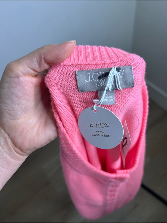 J. Crew 100% Cashmere Perfect Cashmere Cardigan in Neon Vivid Coral