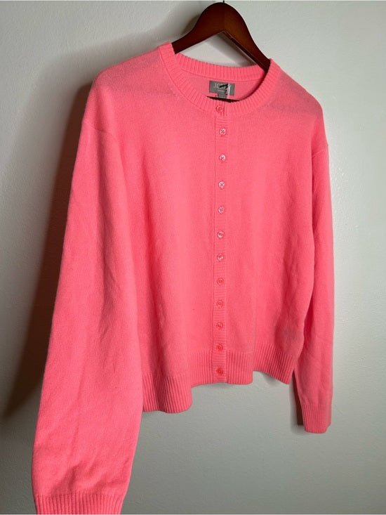 J. Crew J. Crew 100% Cashmere Perfect Cashmere Cardigan in Neon Vivid Coral - Cashmere