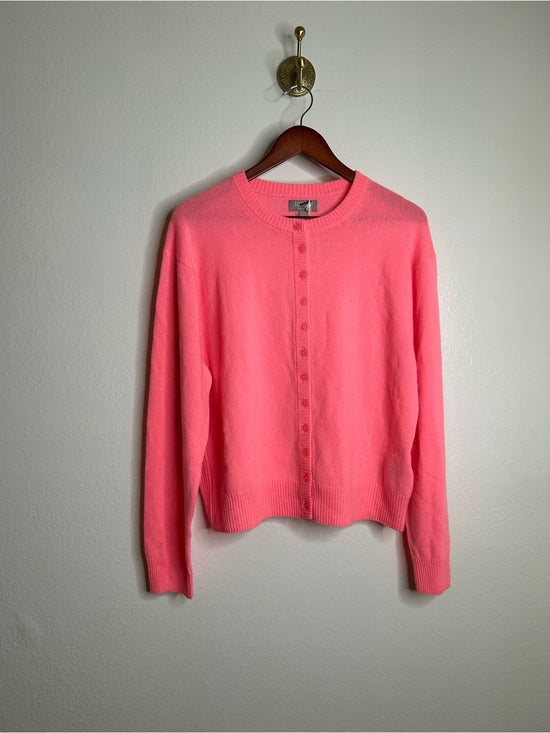 J. Crew J. Crew 100% Cashmere Perfect Cashmere Cardigan in Neon Vivid Coral - Cashmere