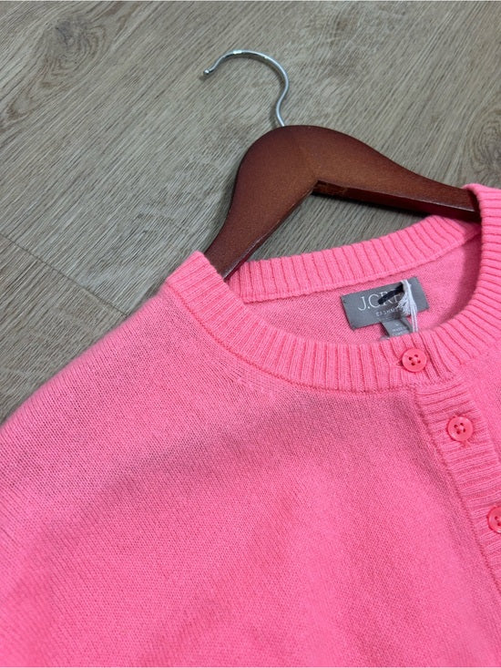 J. Crew 100% Cashmere Perfect Cashmere Cardigan in Neon Vivid Coral
