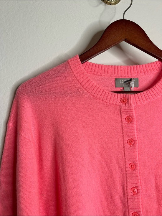 J. Crew 100% Cashmere Perfect Cashmere Cardigan in Neon Vivid Coral