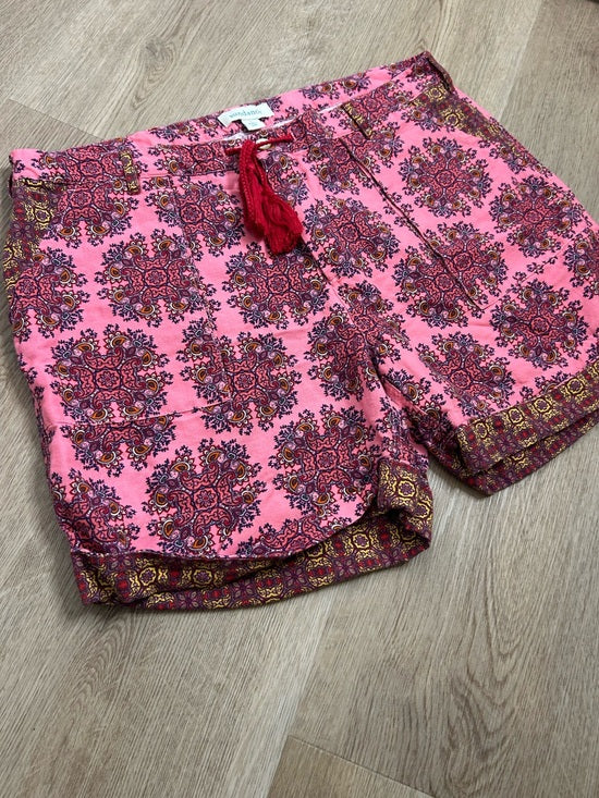 Sundance Cotton Linen Pink Multicolor Paisley Drawstring Loose Fit Shorts