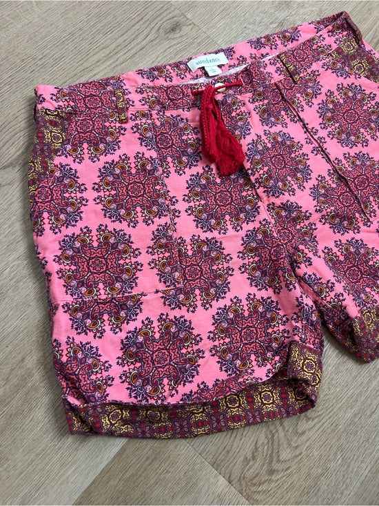 Sundance Cotton Linen Pink Multicolor Paisley Drawstring Loose Fit Shorts