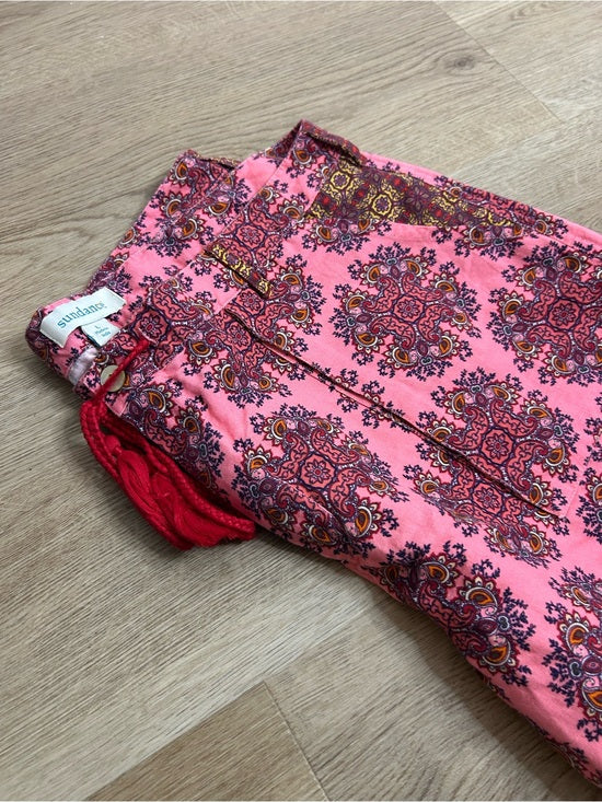 Sundance Cotton Linen Pink Multicolor Paisley Drawstring Loose Fit Shorts