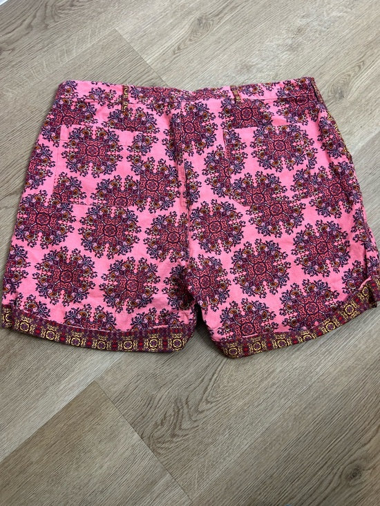 Sundance Cotton Linen Pink Multicolor Paisley Drawstring Loose Fit Shorts
