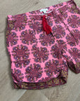 Sundance Cotton Linen Pink Multicolor Paisley Drawstring Loose Fit Shorts