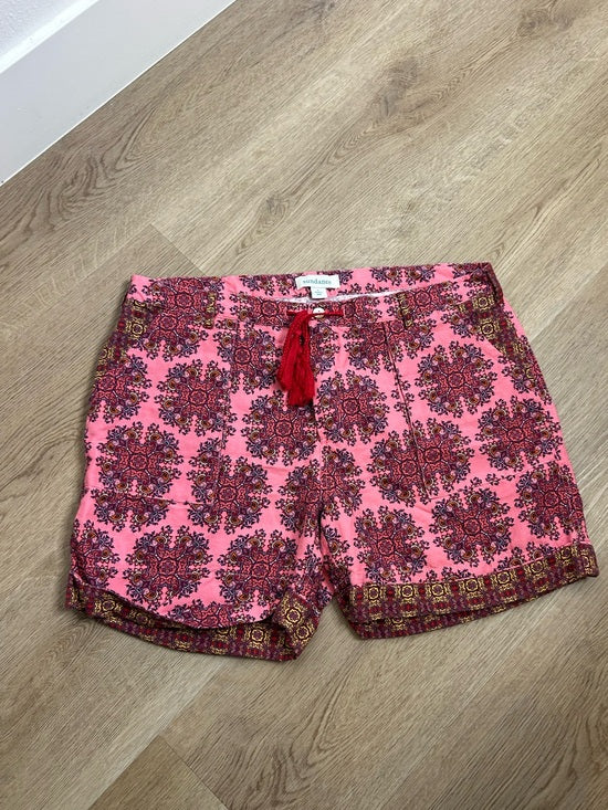 Sundance Cotton Linen Pink Multicolor Paisley Drawstring Loose Fit Shorts