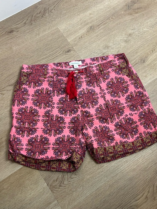 Sundance Cotton Linen Pink Multicolor Paisley Drawstring Loose Fit Shorts