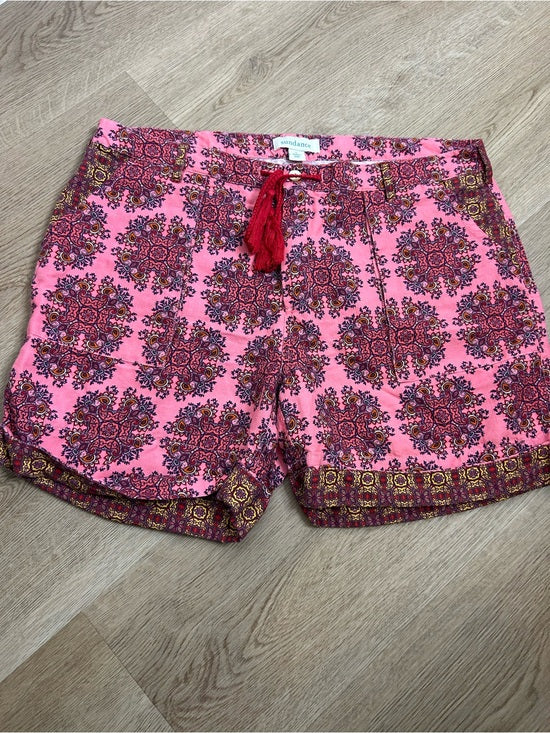 Sundance Cotton Linen Pink Multicolor Paisley Drawstring Loose Fit Shorts