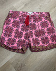Sundance Cotton Linen Pink Multicolor Paisley Drawstring Loose Fit Shorts