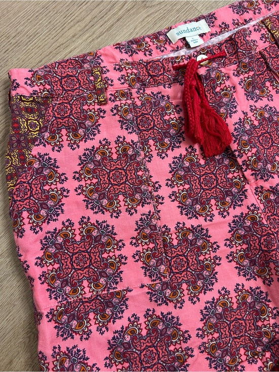 Sundance Cotton Linen Pink Multicolor Paisley Drawstring Loose Fit Shorts