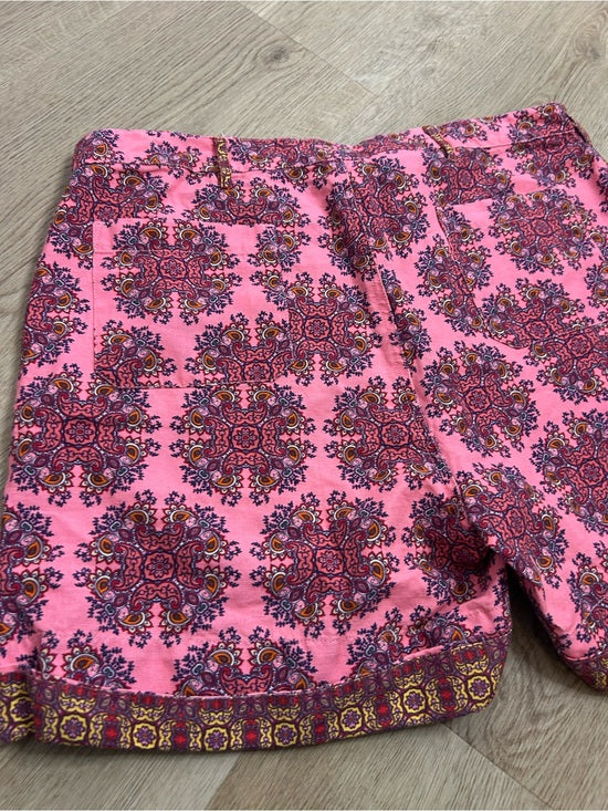 Sundance Cotton Linen Pink Multicolor Paisley Drawstring Loose Fit Shorts