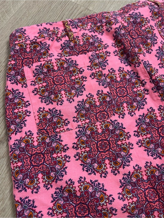 Sundance Cotton Linen Pink Multicolor Paisley Drawstring Loose Fit Shorts