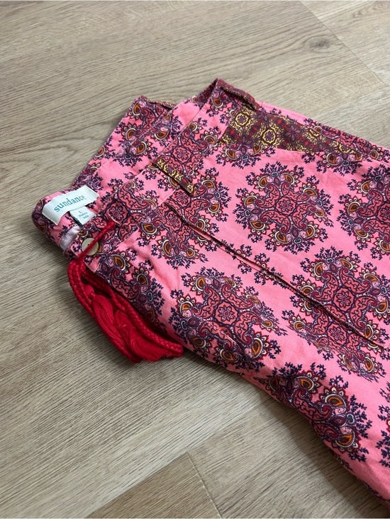 Sundance Cotton Linen Pink Multicolor Paisley Drawstring Loose Fit Shorts