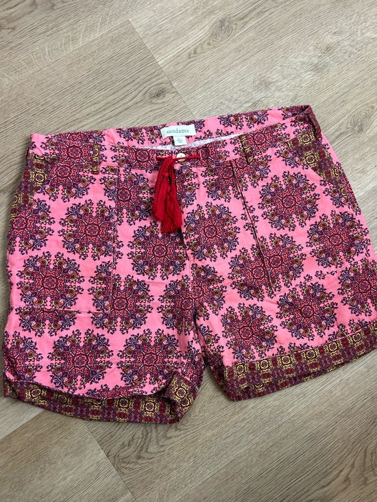 Sundance Cotton Linen Pink Multicolor Paisley Drawstring Loose Fit Shorts