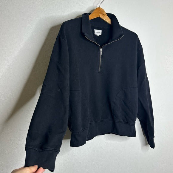 MATE the Label MATE The Label 100% Organic Cotton Fleece Quarter Zip Sweatshirt Jet Black - Cotton, Fleece