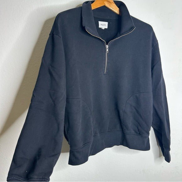 MATE the Label MATE The Label 100% Organic Cotton Fleece Quarter Zip Sweatshirt Jet Black - Cotton, Fleece