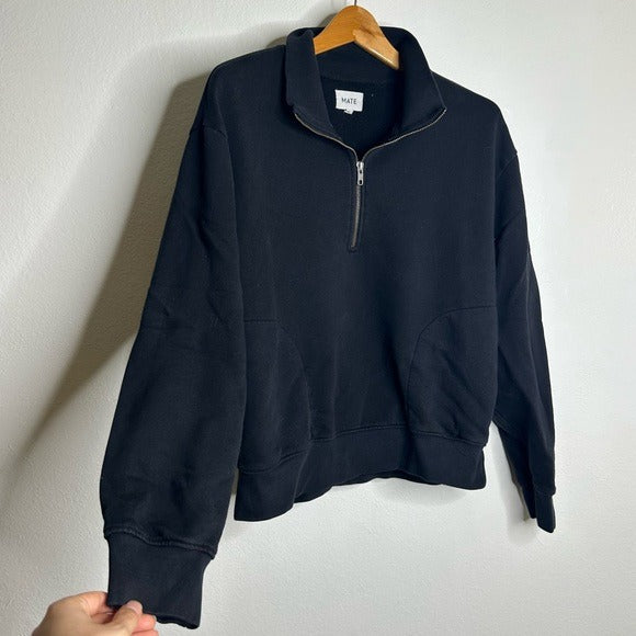 MATE the Label MATE The Label 100% Organic Cotton Fleece Quarter Zip Sweatshirt Jet Black - Cotton, Fleece