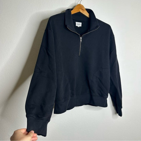 MATE the Label MATE The Label 100% Organic Cotton Fleece Quarter Zip Sweatshirt Jet Black - Cotton, Fleece
