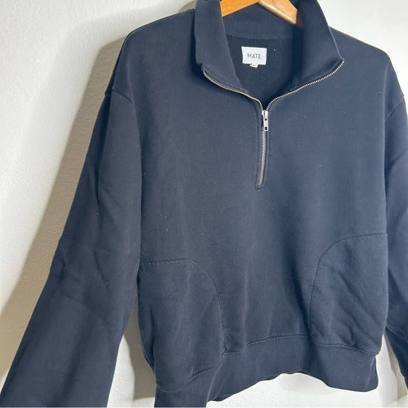 MATE the Label MATE The Label 100% Organic Cotton Fleece Quarter Zip Sweatshirt Jet Black - Cotton, Fleece