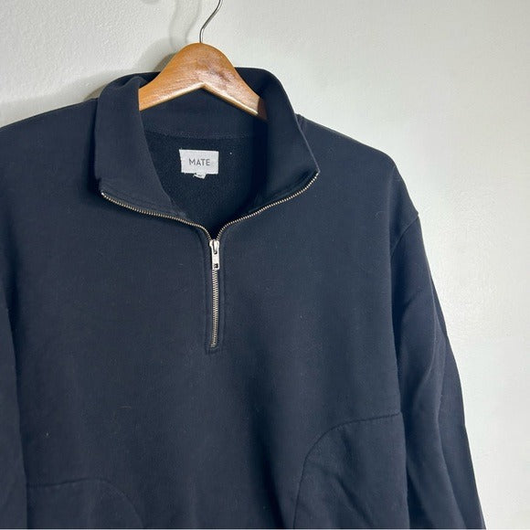MATE the Label MATE The Label 100% Organic Cotton Fleece Quarter Zip Sweatshirt Jet Black - Cotton, Fleece