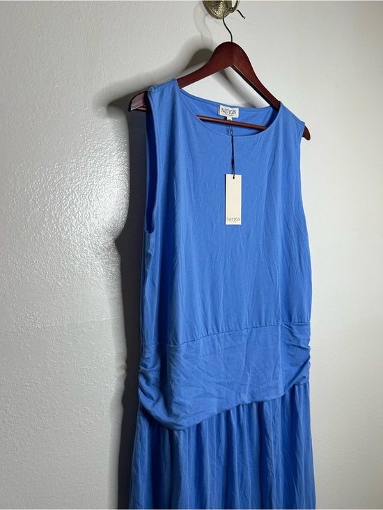 Nation LA 100% Pima Cotton Cleo Drop Waist Midi Tank Dress in Blue