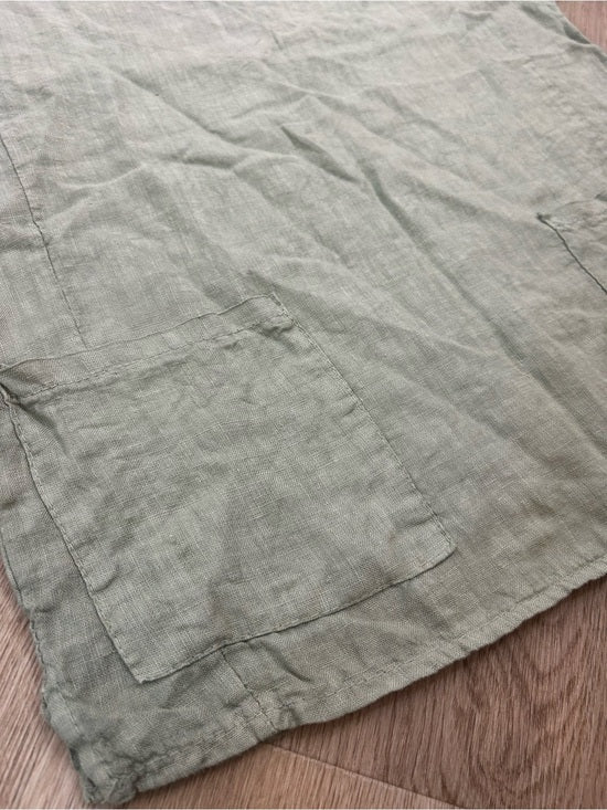 Francesca Bettini 100% Linen Sage Green Short Sleeve Slouchy Fit Top
