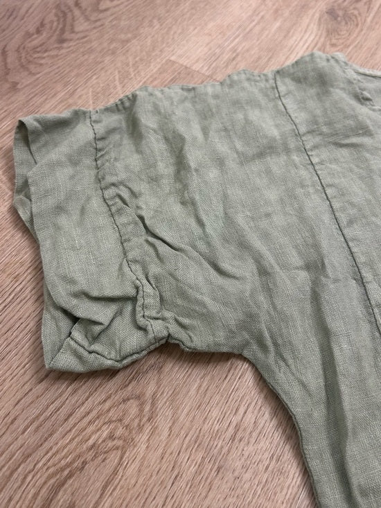 Francesca Bettini 100% Linen Sage Green Short Sleeve Slouchy Fit Top