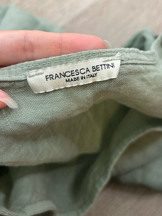 Francesca Bettini 100% Linen Sage Green Short Sleeve Slouchy Fit Top
