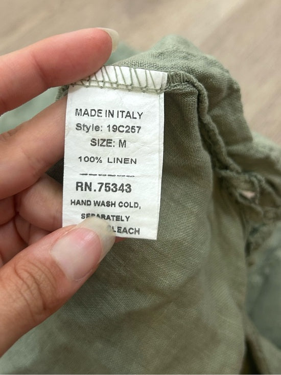 Francesca Bettini 100% Linen Sage Green Short Sleeve Slouchy Fit Top