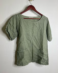 Francesca Bettini 100% Linen Sage Green Short Sleeve Slouchy Fit Top