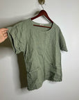 Francesca Bettini 100% Linen Sage Green Short Sleeve Slouchy Fit Top