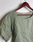 Francesca Bettini 100% Linen Sage Green Short Sleeve Slouchy Fit Top
