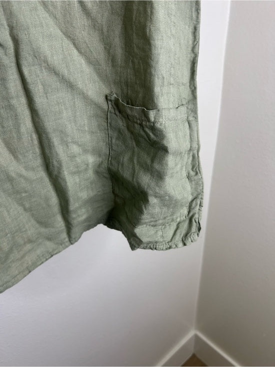 Francesca Bettini 100% Linen Sage Green Short Sleeve Slouchy Fit Top