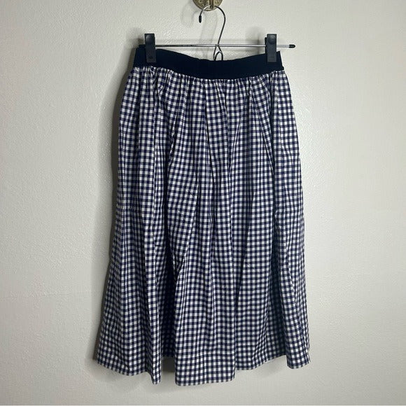 Sara Roka Sara Roka 100% Cotton Navy White Checkered Cotton Midi Skirt - Cotton