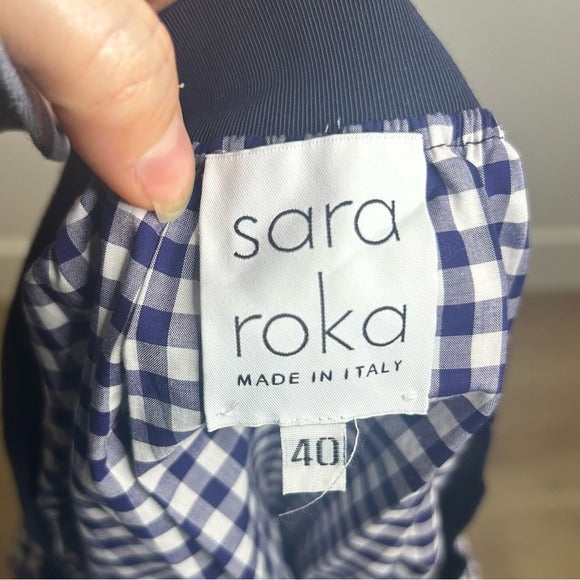 Sara Roka 100% Cotton Navy White Checkered Cotton Midi Skirt