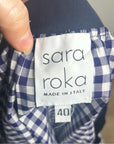 Sara Roka 100% Cotton Navy White Checkered Cotton Midi Skirt