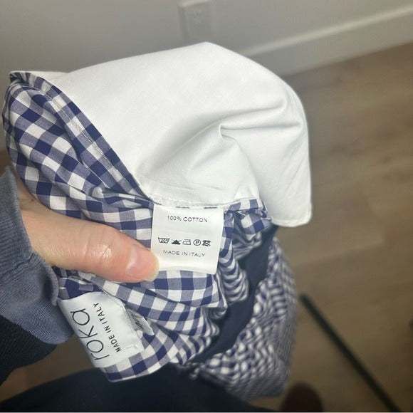 Sara Roka 100% Cotton Navy White Checkered Cotton Midi Skirt