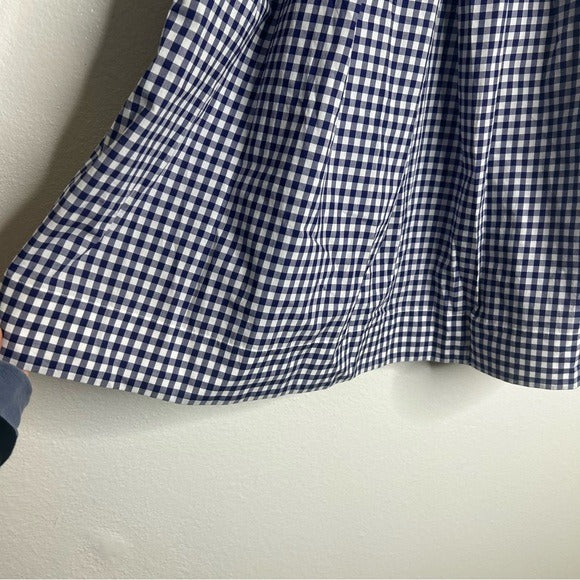 Sara Roka 100% Cotton Navy White Checkered Cotton Midi Skirt