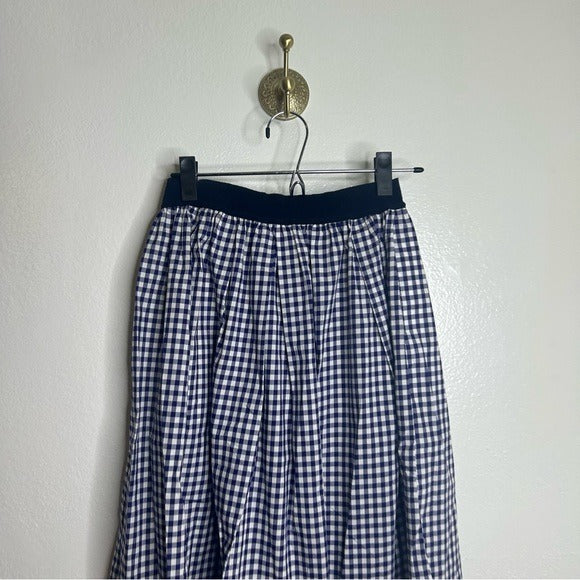 Sara Roka 100% Cotton Navy White Checkered Cotton Midi Skirt