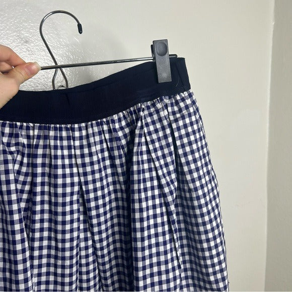 Sara Roka 100% Cotton Navy White Checkered Cotton Midi Skirt