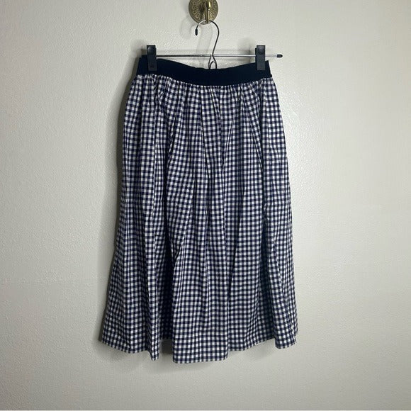 Sara Roka 100% Cotton Navy White Checkered Cotton Midi Skirt