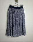 Sara Roka 100% Cotton Navy White Checkered Cotton Midi Skirt