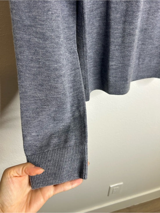 One Grey Day 100% Merino Wool Fine Knit Gray Crew Neck Pullover Sweater