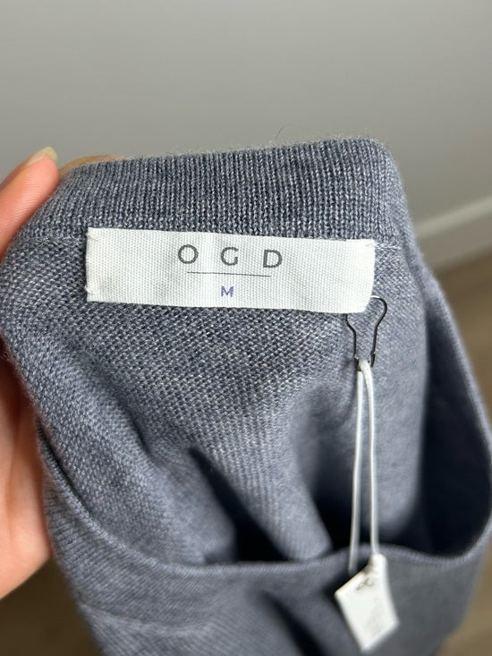 One Grey Day 100% Merino Wool Fine Knit Gray Crew Neck Pullover Sweater