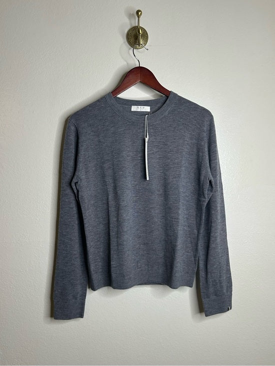 One Grey Day 100% Merino Wool Fine Knit Gray Crew Neck Pullover Sweater