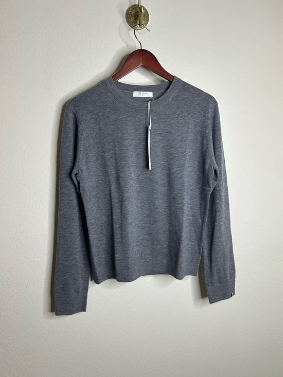 One Grey Day 100% Merino Wool Fine Knit Gray Crew Neck Pullover Sweater