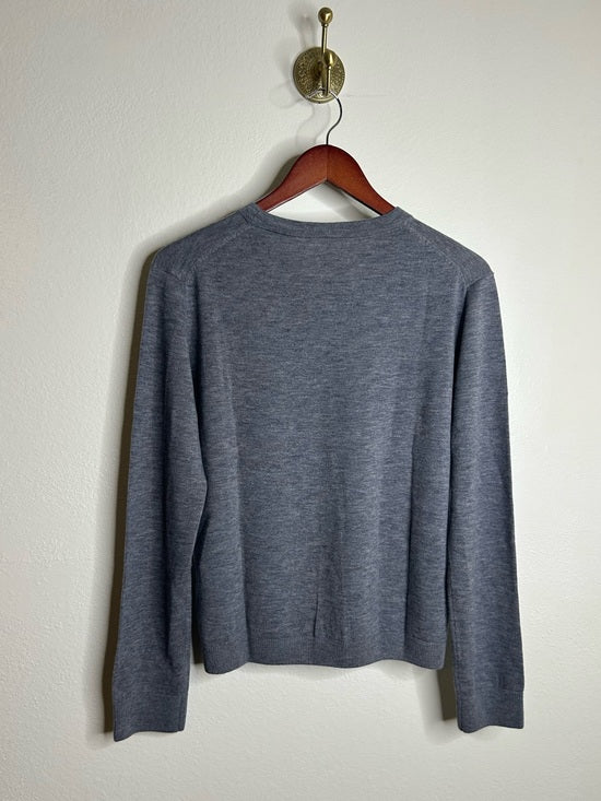 One Grey Day 100% Merino Wool Fine Knit Gray Crew Neck Pullover Sweater